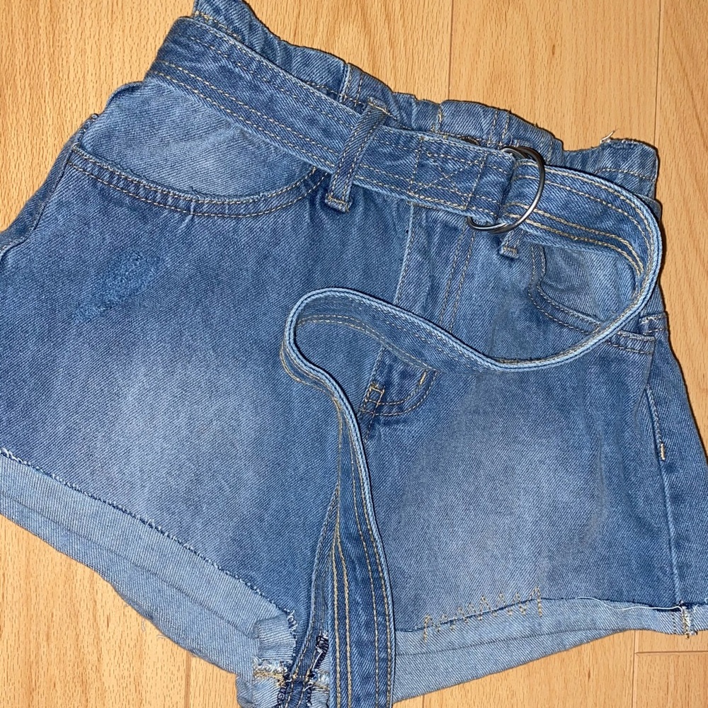 Paper bag jean shorts